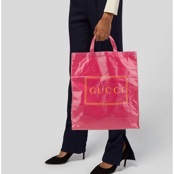 GUCCI Pink Coated Canvas Montecarlo Frame Logo Large Vertical Tote Bag - Picture 13 of 16